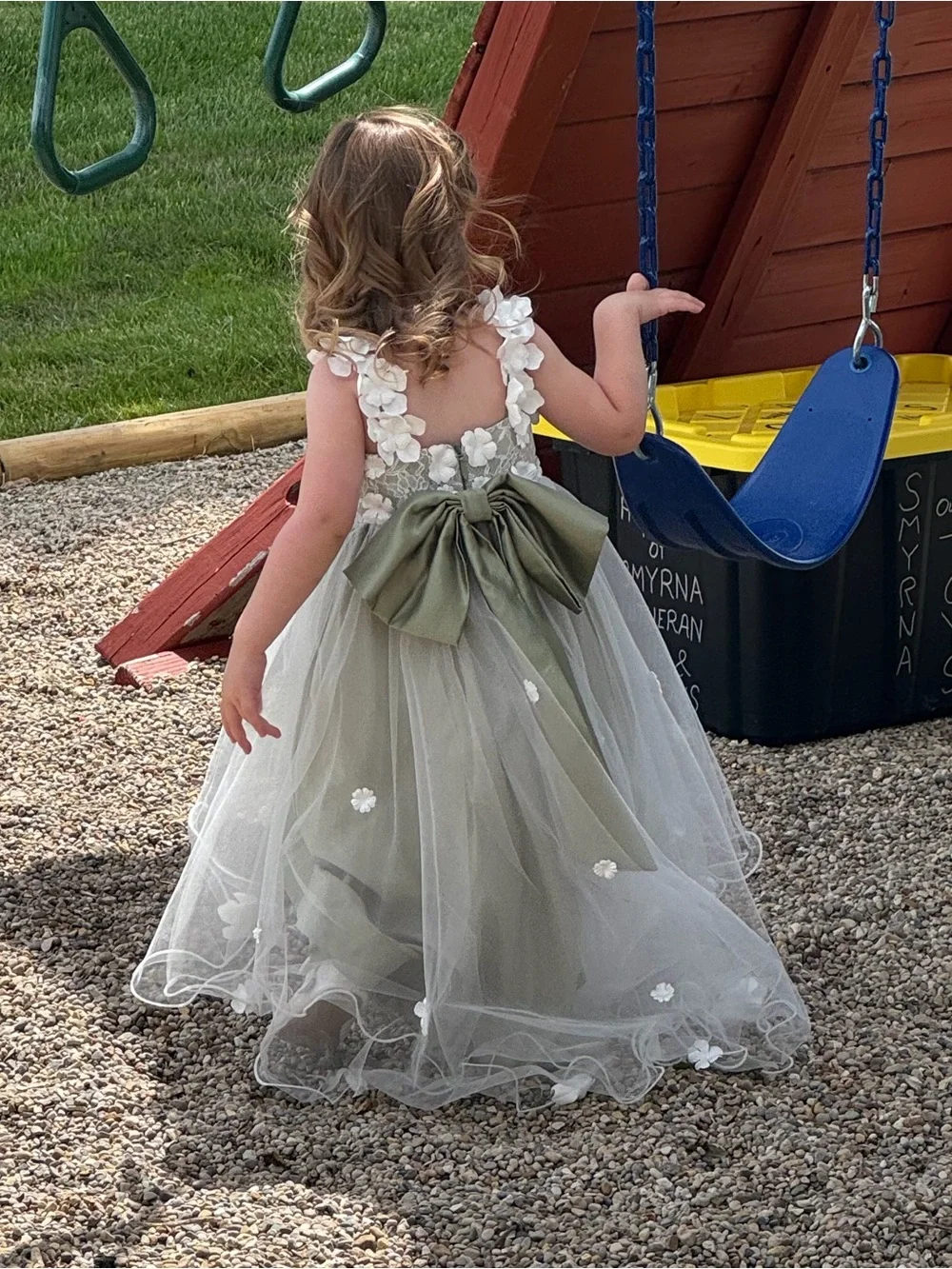 Azazie Kids Pistachio & White Lace Tulle Flower Girl Dress